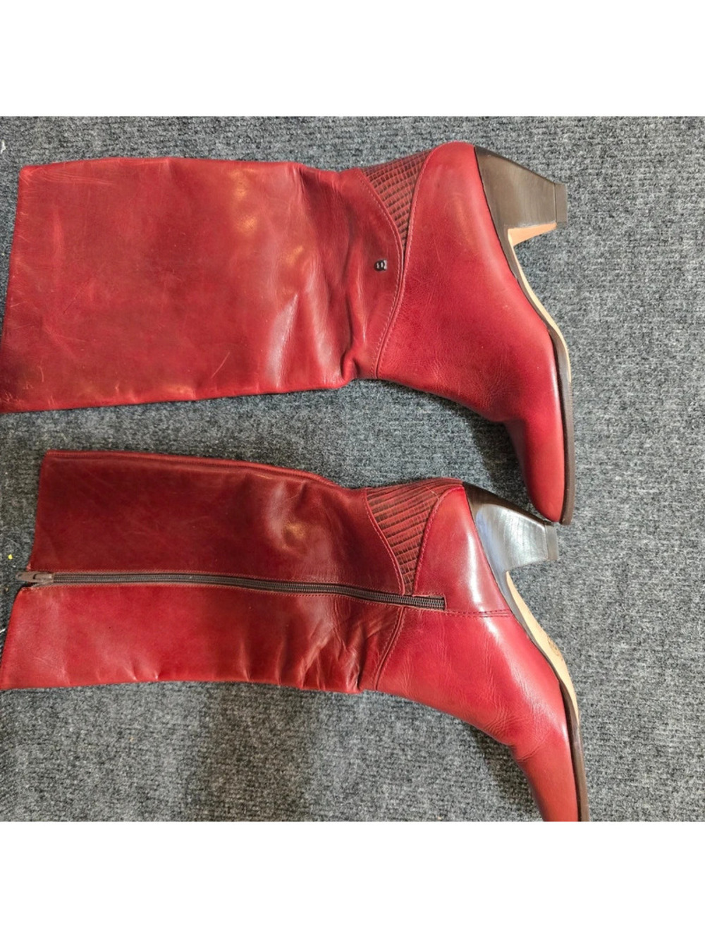 Vtg Etienne Aigner Red Leather Knee High Boots Womens 6M Heeled Side Zip Brazil
